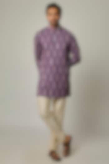 Purple Modal Silk Embroidered & Digital Printed Kurta Set by sharad raghav men at Pernia's Pop Up Shop