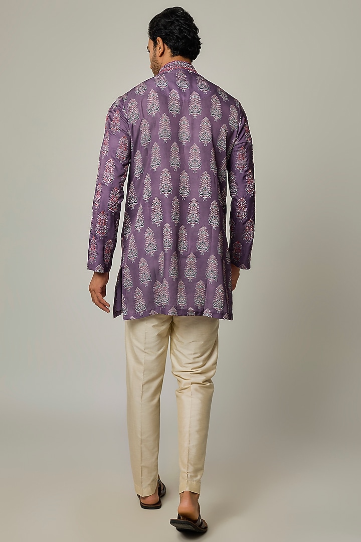 Purple Modal Silk Embroidered & Digital Printed Kurta Set by sharad raghav men at Pernia's Pop Up Shop