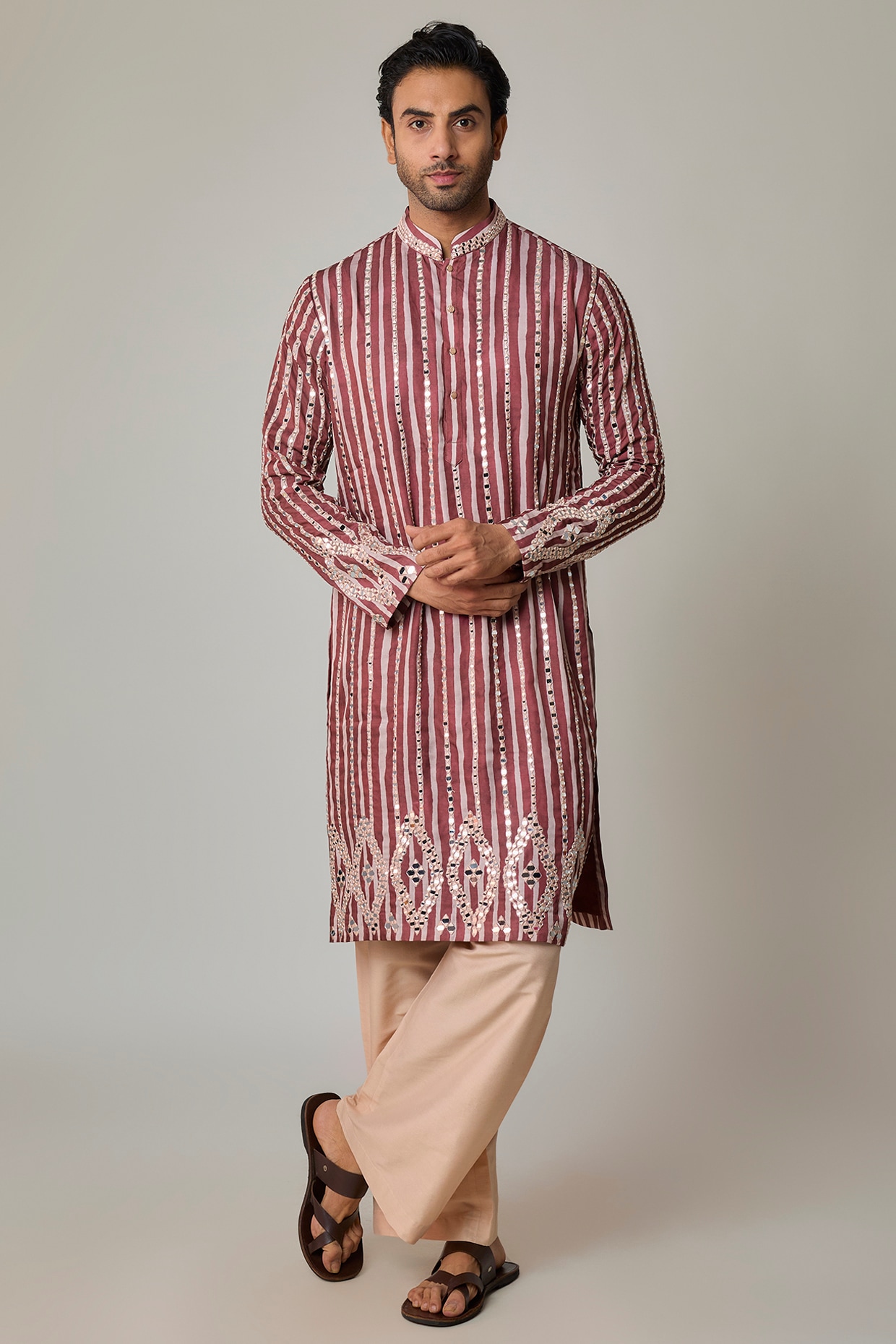 sharad raghav Rustic RedModal Silk Embroidered & Digital Printed Kurta Set