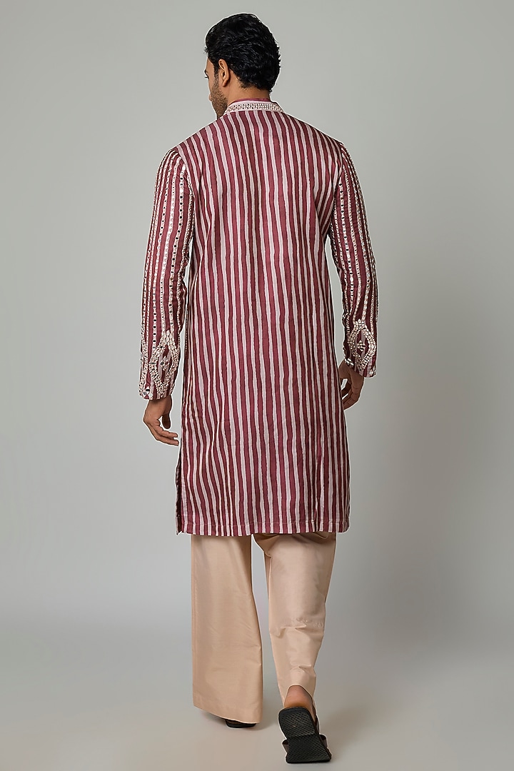 Rustic RedModal Silk Embroidered & Digital Printed Kurta Set by sharad raghav men at Pernia's Pop Up Shop