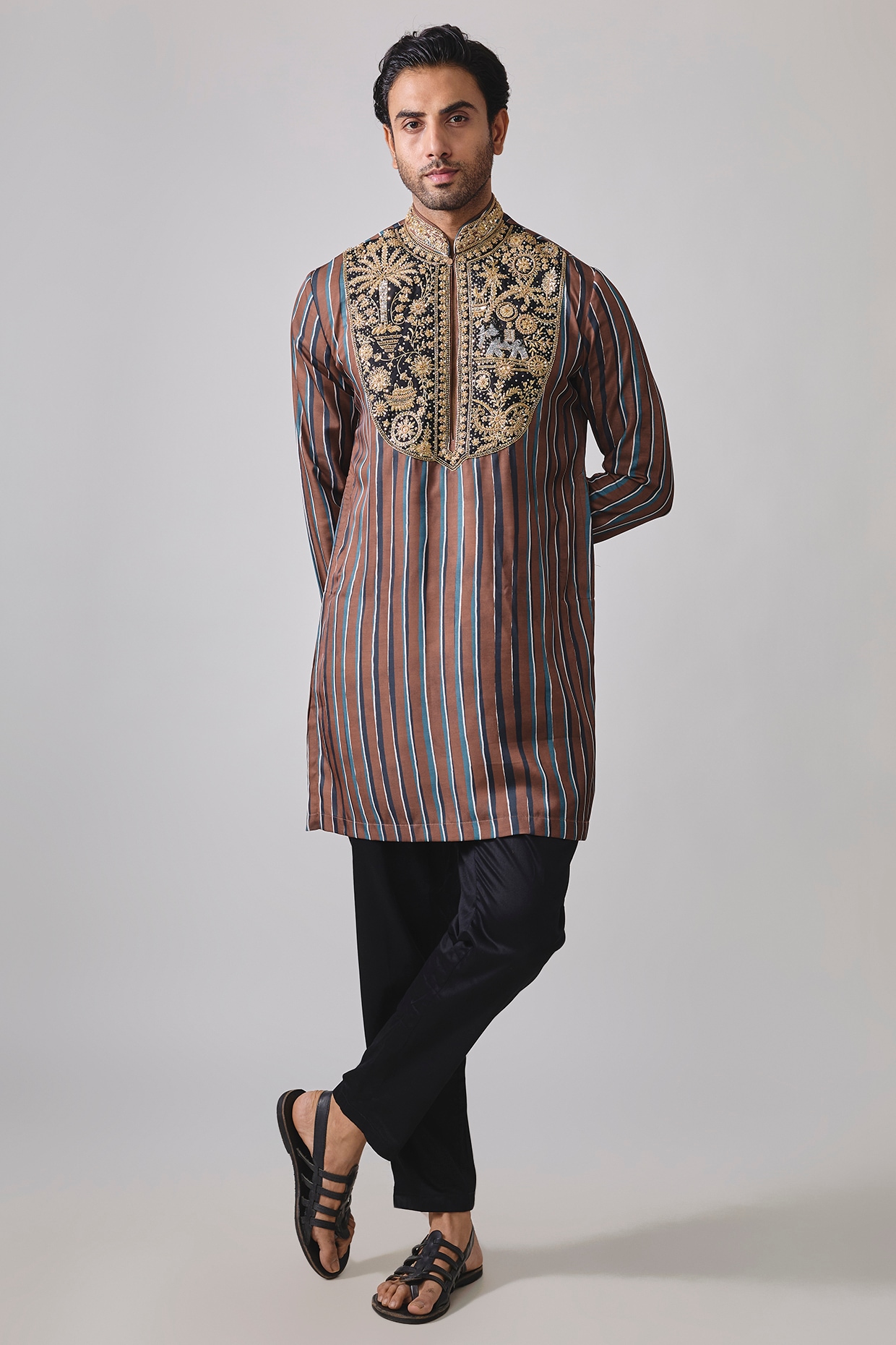 sharad raghav Maroon Modal Satin Hand Embroidered & Digital Printed Kurta Set