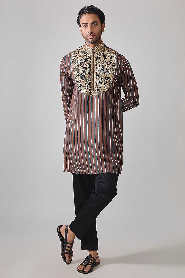 Maroon Modal Satin Hand Embroidered & Digital Printed Kurta Set by sharad raghav men at Pernia's Pop Up Shop