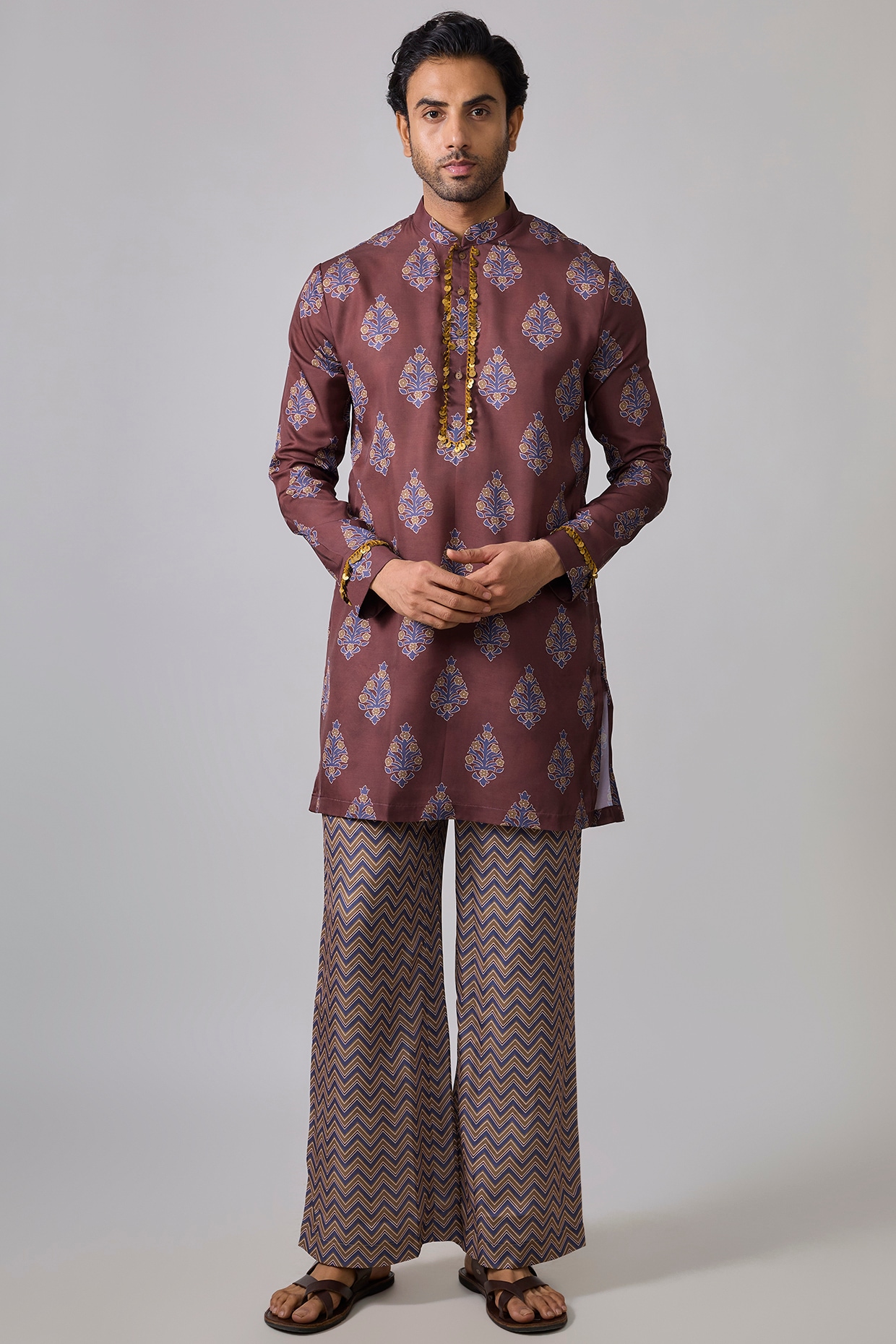 Sharad raghav Purple Modal Silk Digital Printed & Embellished Kurta Set