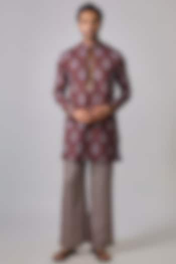 Purple Modal Silk Digital Printed & Embellished Kurta Set by Sharad raghav men at Pernia's Pop Up Shop
