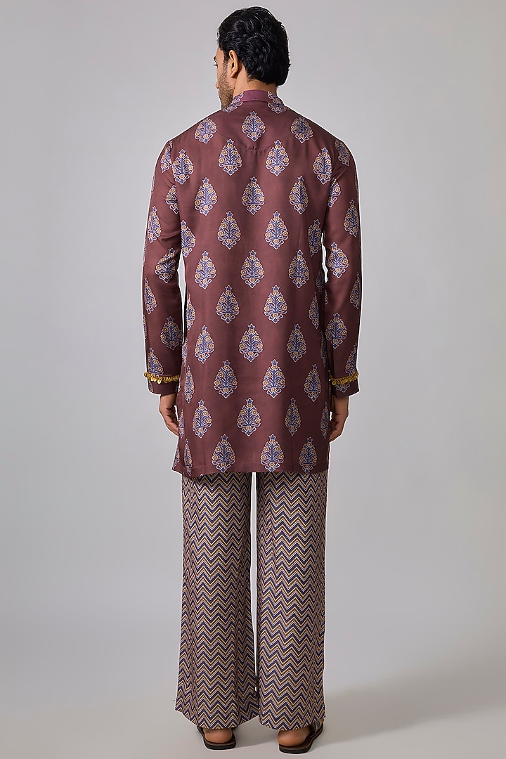 Purple Modal Silk Digital Printed & Embellished Kurta Set by Sharad raghav men at Pernia's Pop Up Shop