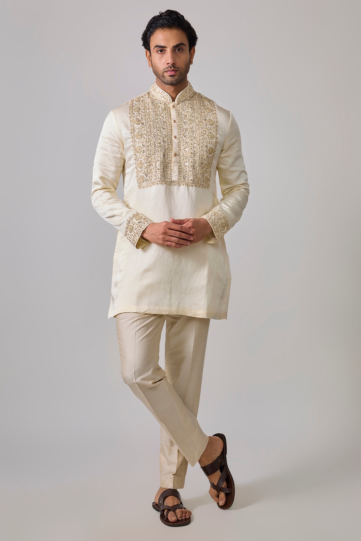 Sharad raghav Ivory Silk Zardosi Embroidered Short Kurta Set