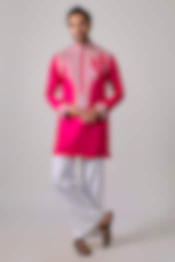 Fuchsia Pink Silk Zardosi Embroidered Short Kurta Set by Sharad raghav men at Pernia's Pop Up Shop