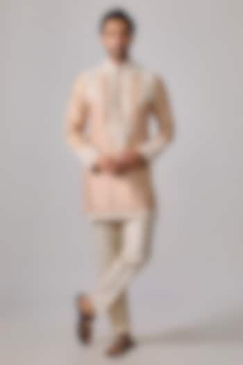 Pastel Peach Silk Zardosi Embroidered Kurta Set by Sharad raghav men at Pernia's Pop Up Shop