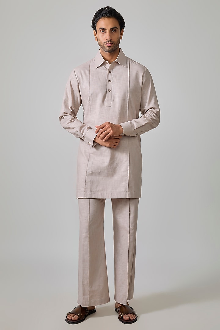  Beige Linen Cotton Kurta Set by Sharad raghav men at Pernia's Pop Up Shop