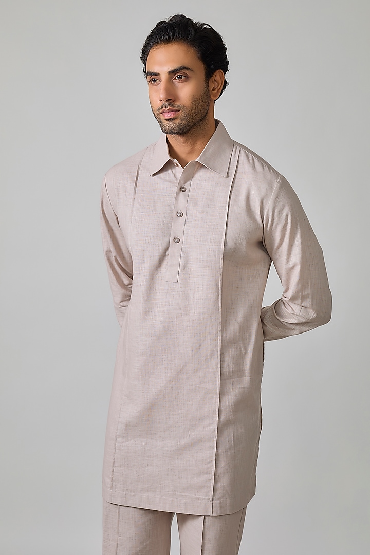 Beige Linen Cotton Kurta Set by Sharad raghav men at Pernia's Pop Up Shop