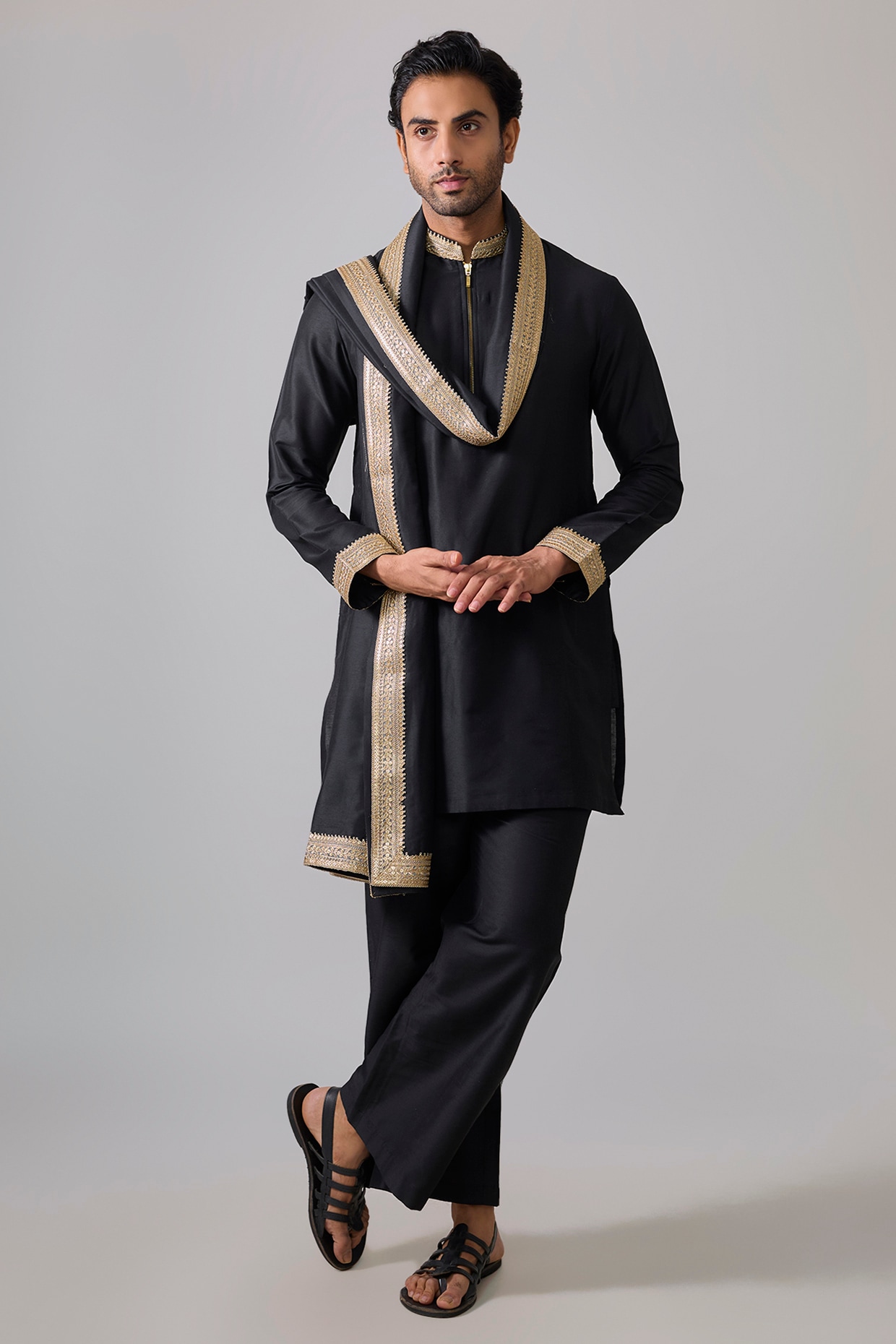 Sharad raghav Black Cotton Kurta Set