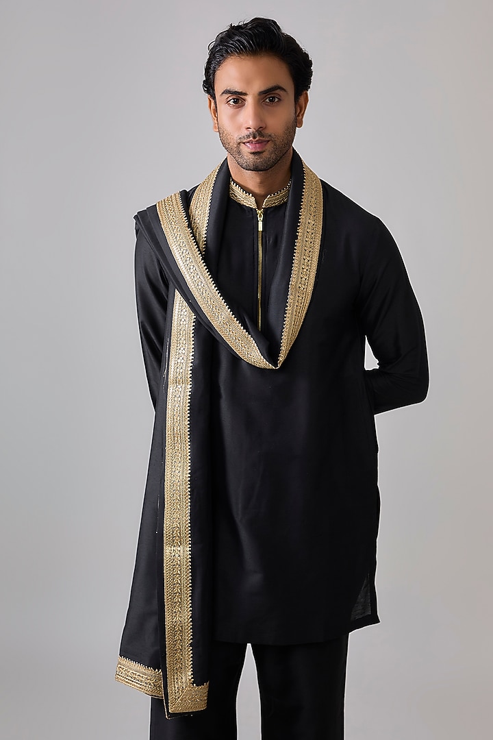  Black Cotton Kurta Set by Sharad raghav men at Pernia's Pop Up Shop