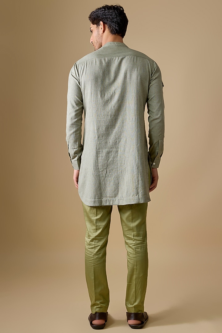 Pistachio Green Linen Silk Kurta Set by Sharad Raghav men at Pernia's Pop Up Shop