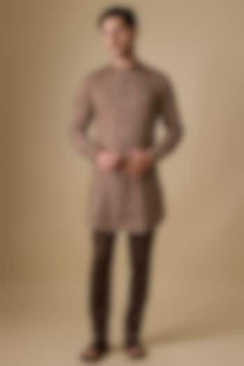 Brown Linen Silk Kurta Set by sharad raghav men