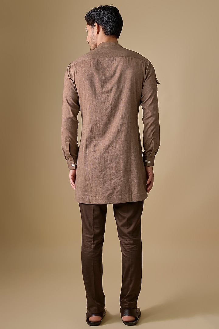 Brown Linen Silk Kurta Set by Sharad Raghav men at Pernia's Pop Up Shop