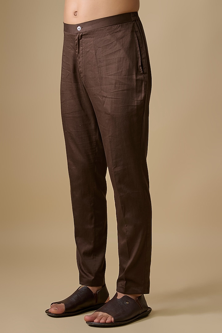Brown Linen Silk Kurta Set by Sharad Raghav men at Pernia's Pop Up Shop