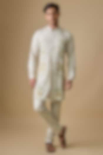 Pistachio Green Rayon Silk Embroidered Kurta Set by sharad raghav men