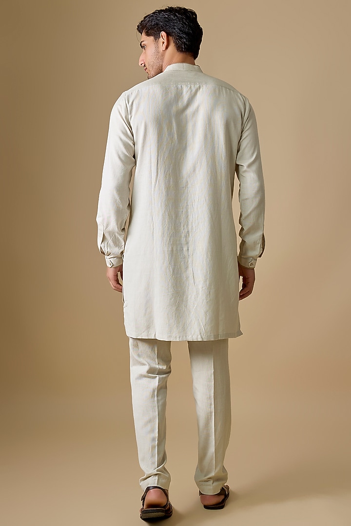 Pistachio Green Rayon Silk Embroidered Kurta Set by Sharad Raghav men at Pernia's Pop Up Shop