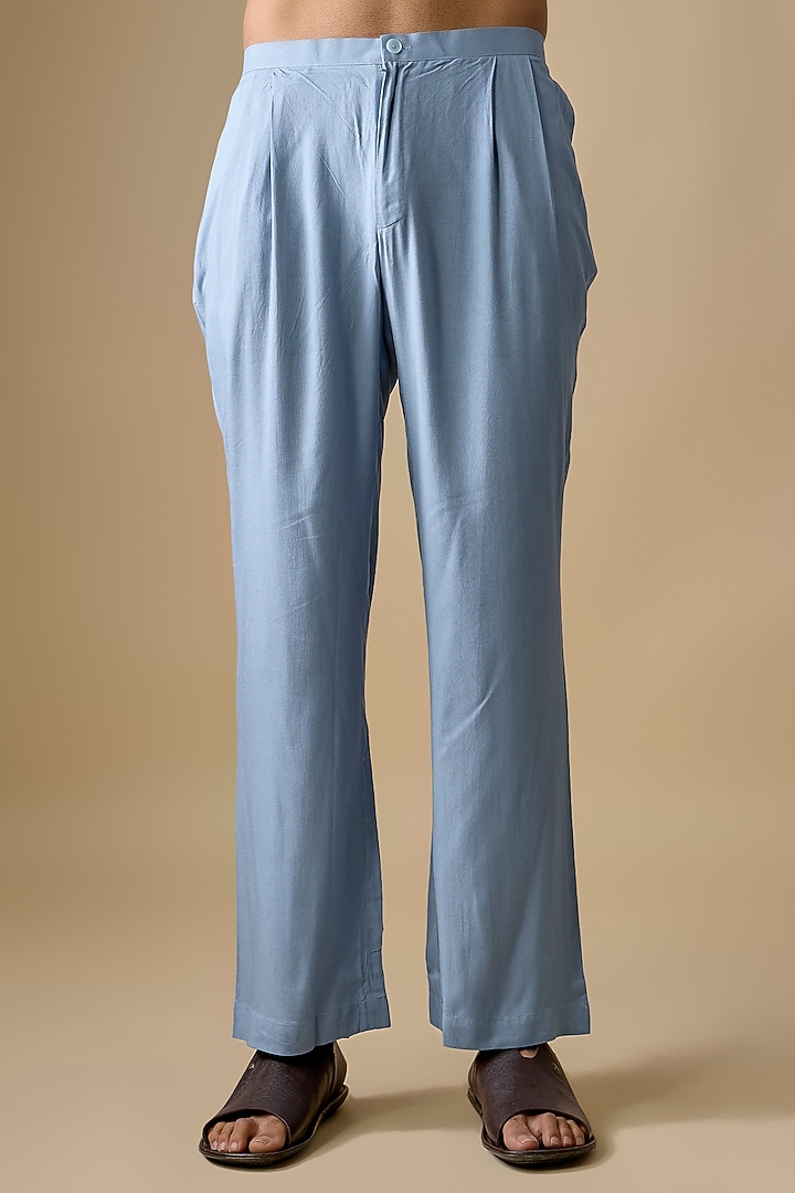 Powder Blue Rayon Silk Resham Embroidered Kurta Set by Sharad Raghav men at Pernia's Pop Up Shop