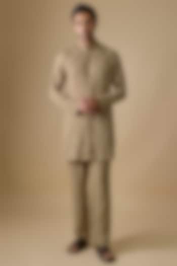 Beige Rayon Silk Resham Embroidered Kurta Set by sharad raghav men