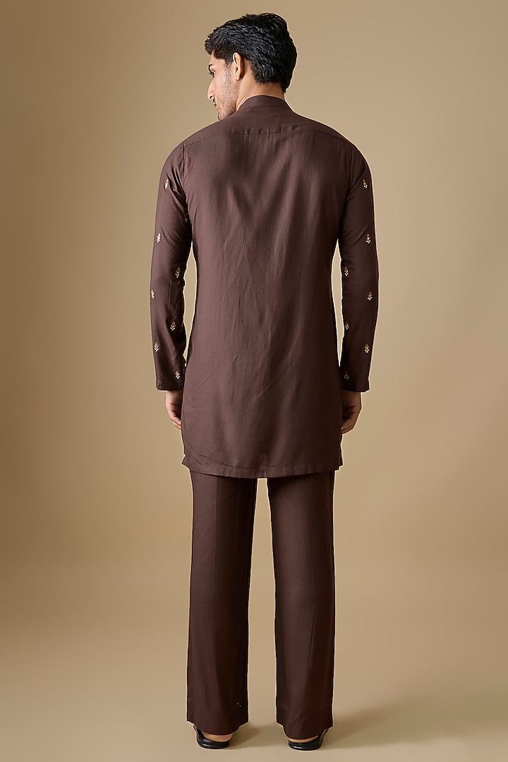 Brown Rayon Silk Resham Embroidered Kurta Set by Sharad Raghav men at Pernia's Pop Up Shop
