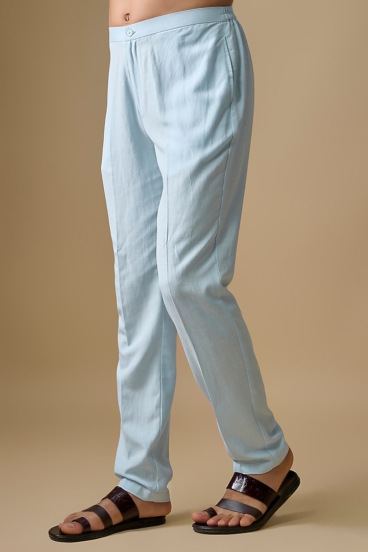 Ice Blue Linen Silk Foil Printed Kurta Set by Sharad Raghav men at Pernia's Pop Up Shop
