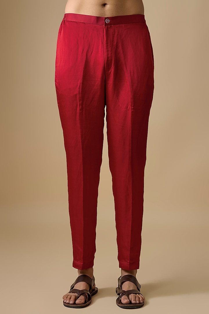 Red Silk Zari & Gota Patti Embroidered Kurta Set by Sharad Raghav men at Pernia's Pop Up Shop
