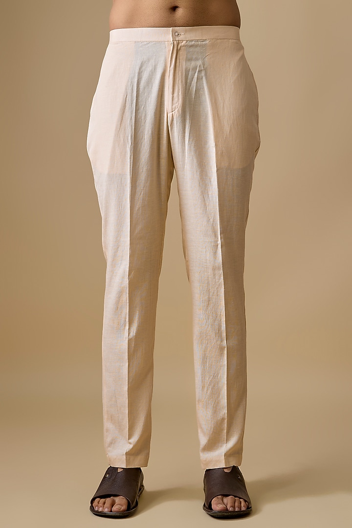 Ivory Linen Silk Pearl Embroidered Kurta Set by Sharad Raghav men at Pernia's Pop Up Shop