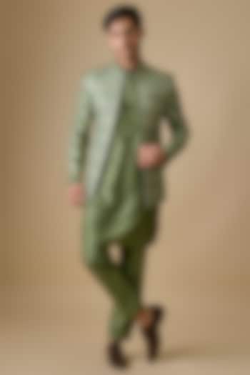 Pastel Green Pure Banarasi Brocade Bandhgala Set by sharad raghav men