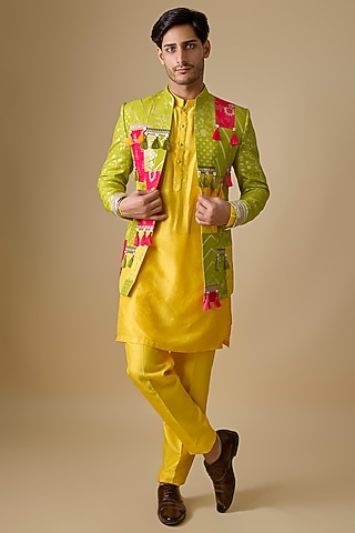 Multi-Colored Pure Banarasi Brocade Bandhgala Set by Sharad Raghav men