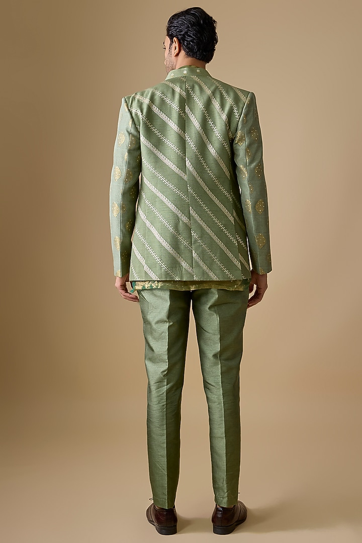 Pastel Green Pure Banarasi Brocade Wedding Bandhgala Set by Sharad Raghav men at Pernia's Pop Up Shop
