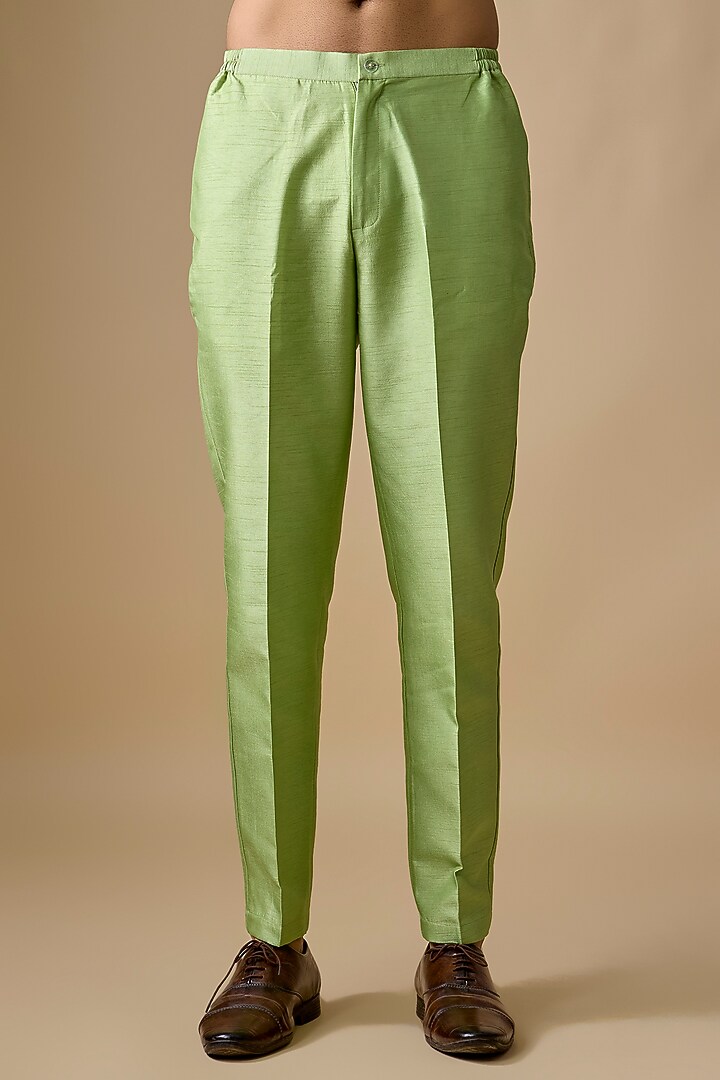 Pistachio Green Pure Banarasi Brocade Handwoven Printed Bundi Jacket Set by Sharad Raghav men at Pernia's Pop Up Shop