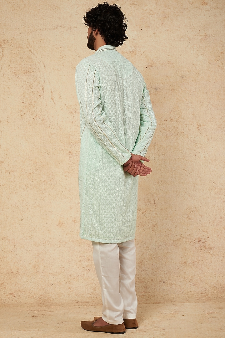 Mint Embroidered Kurta Set by sharad raghav men at Pernia's Pop Up Shop
