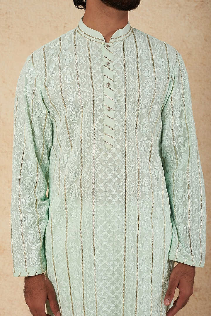 Mint Embroidered Kurta Set by sharad raghav men at Pernia's Pop Up Shop