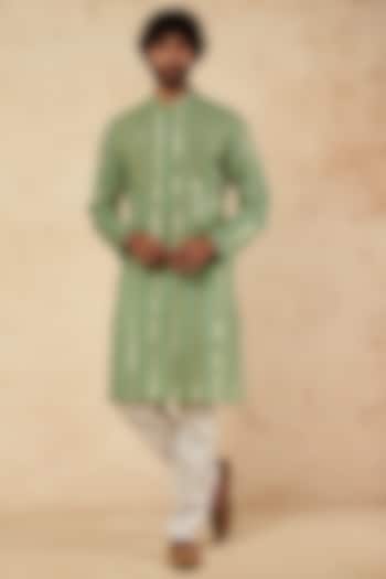 Pastel Green Embroidered Kurta Set by sharad raghav men