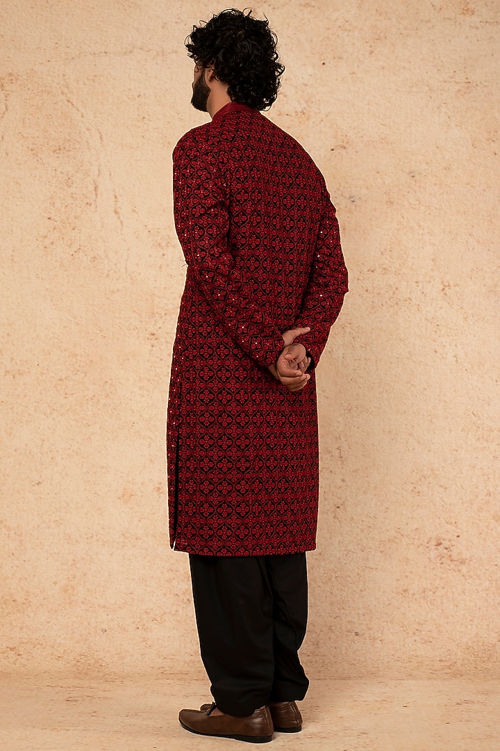Black & Red Embroidered Kurta Set by sharad raghav men at Pernia's Pop Up Shop