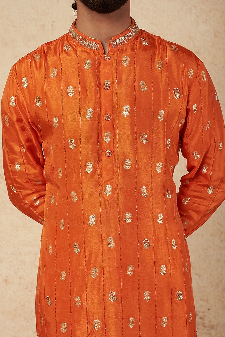 Orange Embroidered Kurta Set by sharad raghav men at Pernia's Pop Up Shop