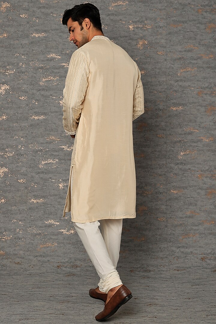 Ivory Silk Zardosi & Resham Hand Embroidered Kurta Set by sharad raghav men at Pernia's Pop Up Shop