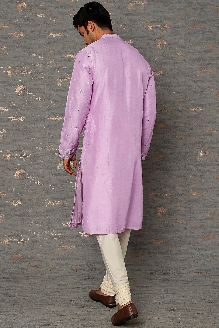 Lilac Silk Resham Embroidered Kurta Set by sharad raghav men at Pernia's Pop Up Shop