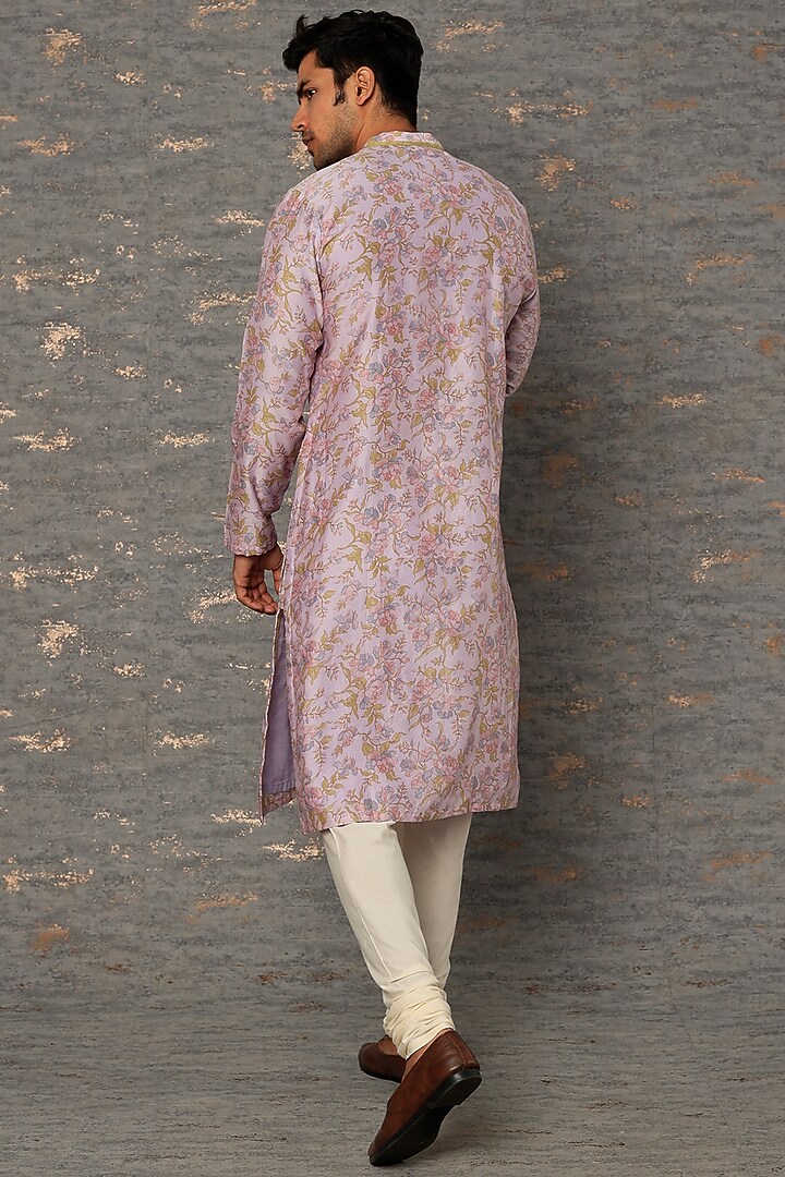 Lavender Silk Chanderi Thread Embroidered Kurta Set by sharad raghav men at Pernia's Pop Up Shop