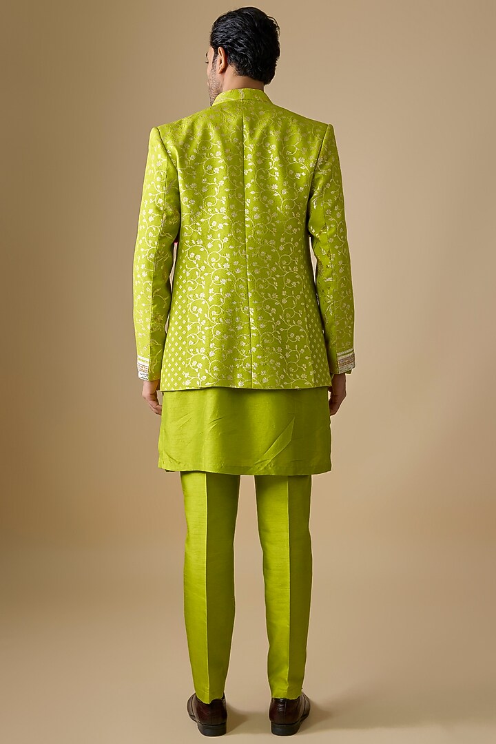 Multi-Colored Pure Banarasi Brocade Handwoven Printed Bundi Jacket Set by Sharad Raghav men at Pernia's Pop Up Shop