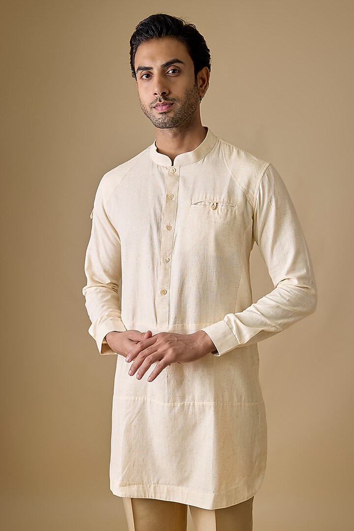 Off-White Linen Silk Kurta Set by Sharad Raghav men at Pernia's Pop Up Shop