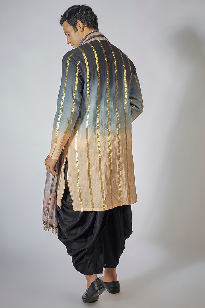 Black Cotton Mirror Embroidered & Tie-Dye Printed Kurta Set by Sharad raghav men at Pernia's Pop Up Shop