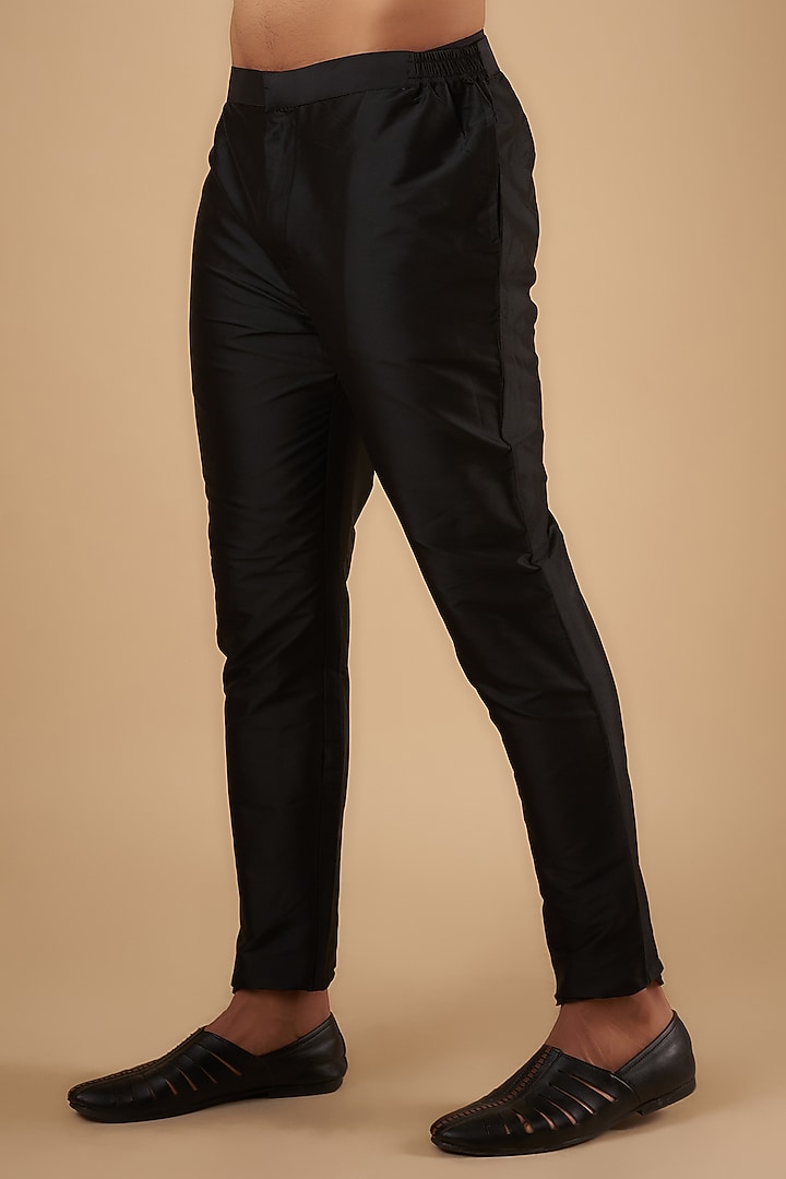 Black Flat Silk Floral Digital Printed Kurta Set by Sharad raghav men at Pernia's Pop Up Shop