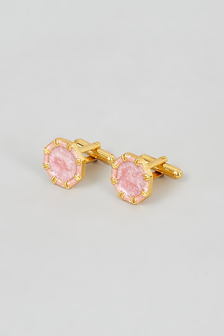 Pink Brass Meenakari Cufflinks by sharad raghav men at Pernia's Pop Up Shop