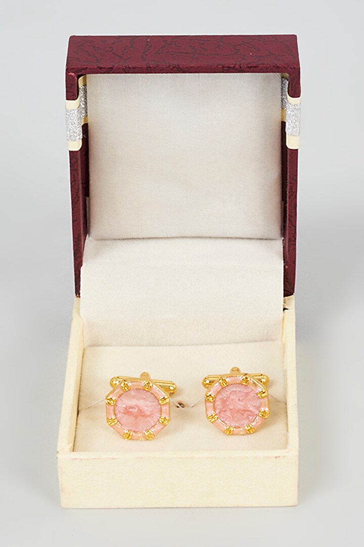 Pink Brass Meenakari Cufflinks by sharad raghav men at Pernia's Pop Up Shop