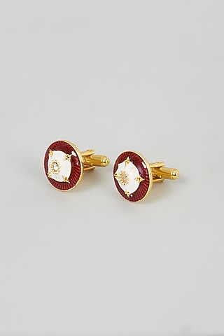 Maroon Brass Cufflinks by sharad raghav men