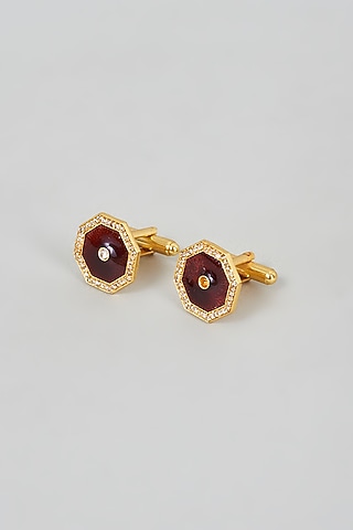 Maroon Brass Hexagonal Meenakari Cufflinks by sharad raghav men