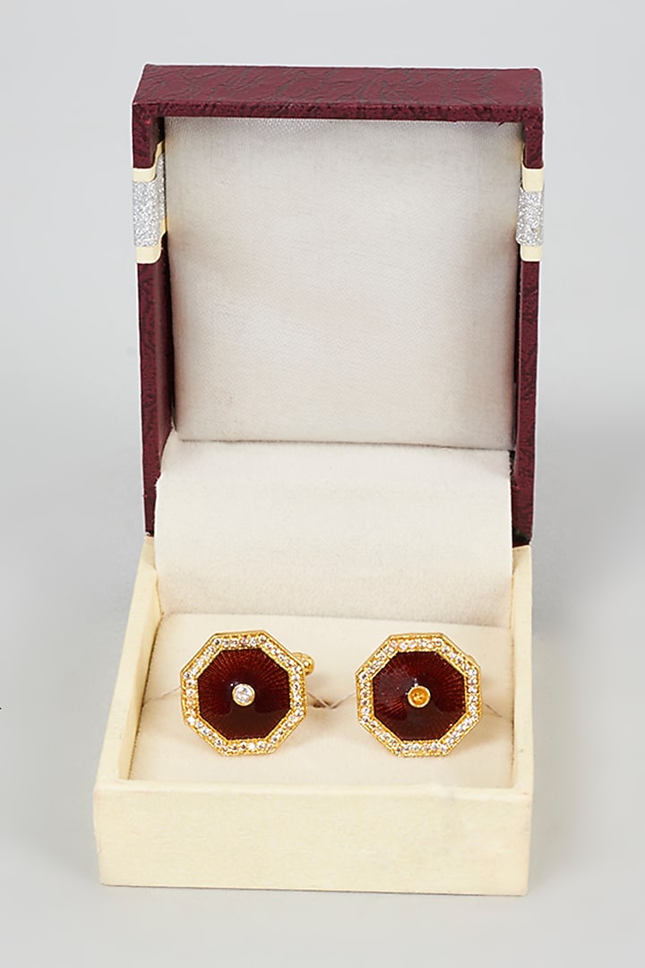 Maroon Brass Hexagonal Meenakari Cufflinks by sharad raghav men at Pernia's Pop Up Shop
