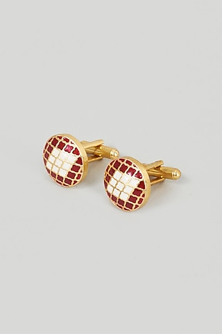 Red & Ivory Brass Cufflinks by sharad raghav men